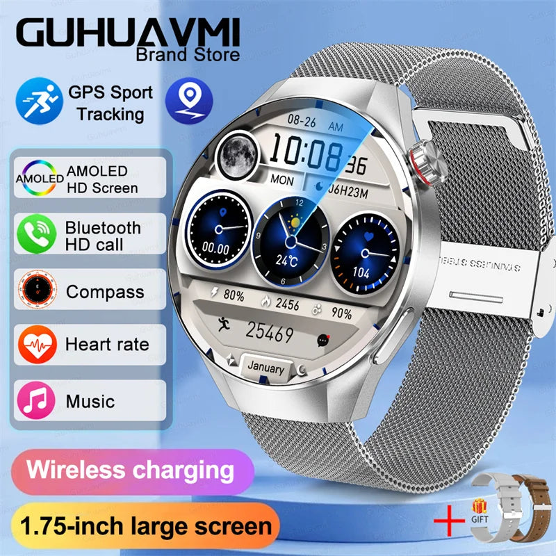 LunaWatch X™ Business Pro – Montre Connectée AMOLED 1.75", Boussole, Altimètre, Appels BT, 11 Bracelets