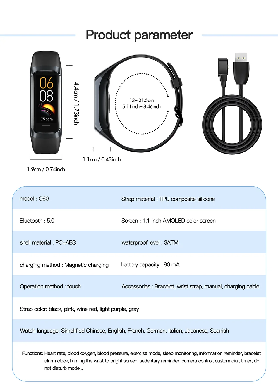 LunaFit X™ Aura – Bracelet Connecté AMOLED, IP67, FC, SpO2, 25+ Sports, 4 Coloris