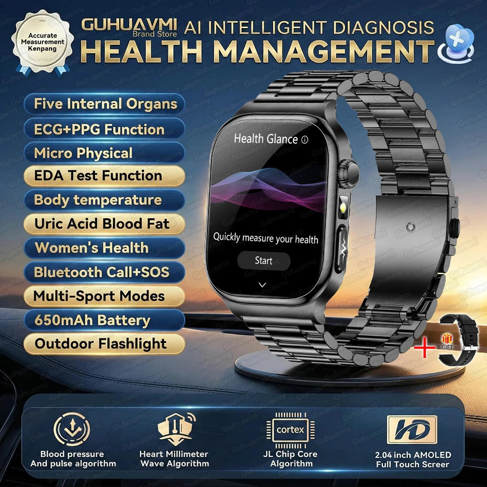 LunaWatch X™ Ultra Health – Montre Connectée AMOLED 2.04", ECG, Analyse Corporelle, Verre Saphir, IP68, 14 Bracelets