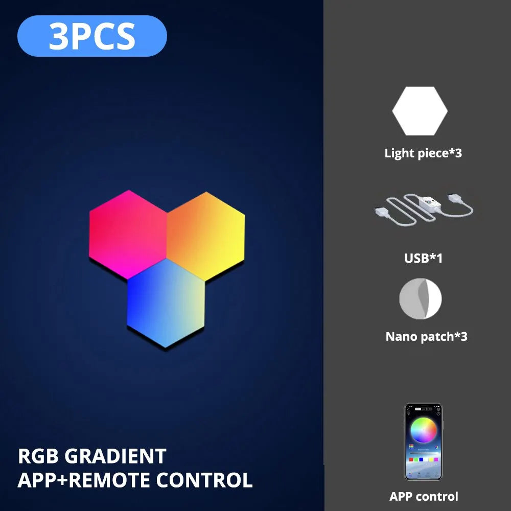 HexaGlow RGB™ Pro – Lampe Murale Hexagonale Connectée, Contrôle WiFi & BT, Synchronisation Musicale, DIY