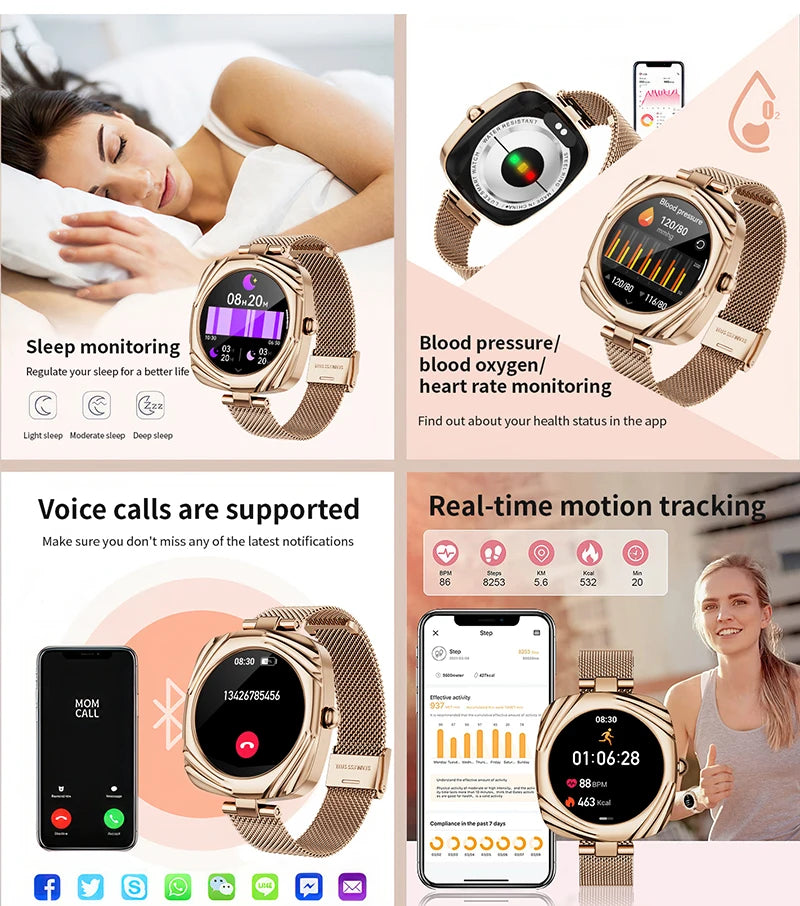 LunaWatch X™ Lady Slim – Montre Connectée Femme AMOLED 1.09", GPS, IP68, FC, SpO2, Appels BT