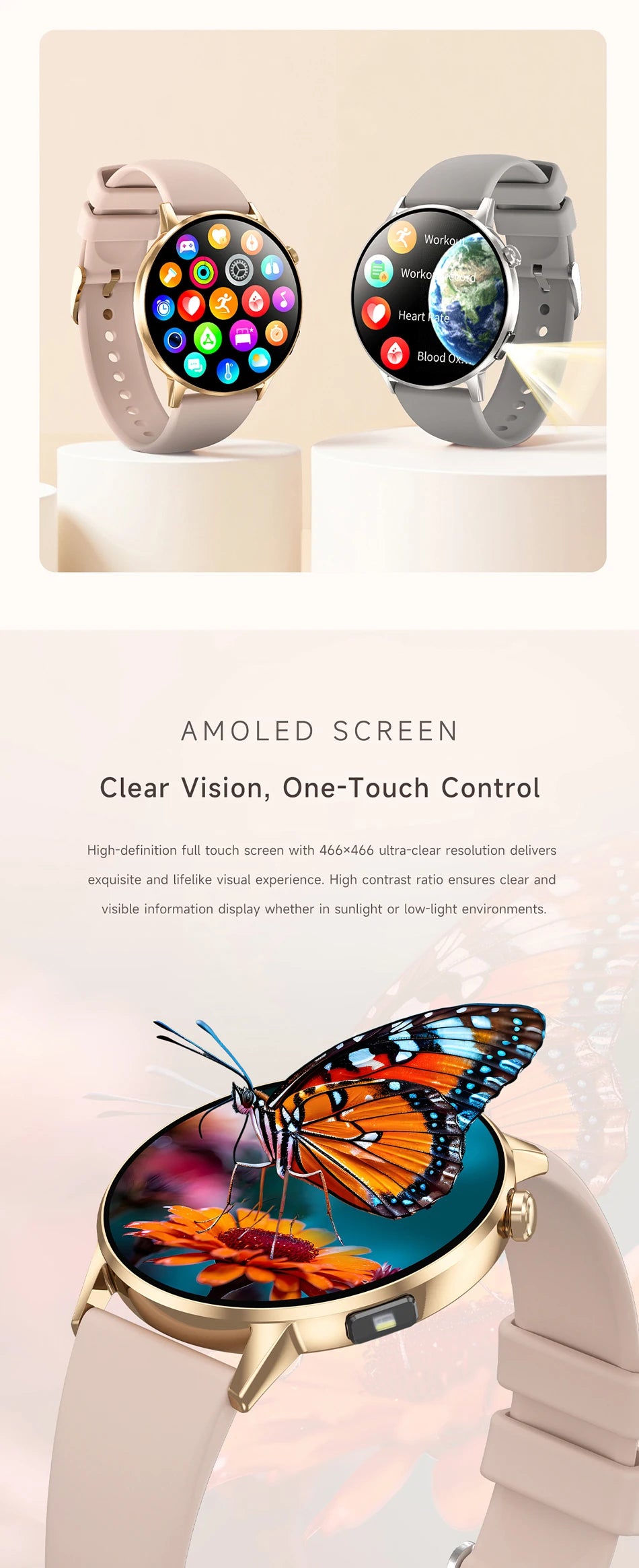 LunaWatch X™ Lady Slim AI – Montre Connectée Femme AMOLED 1.32", Appels BT, AI, Santé Féminine, 9 Bracelets
