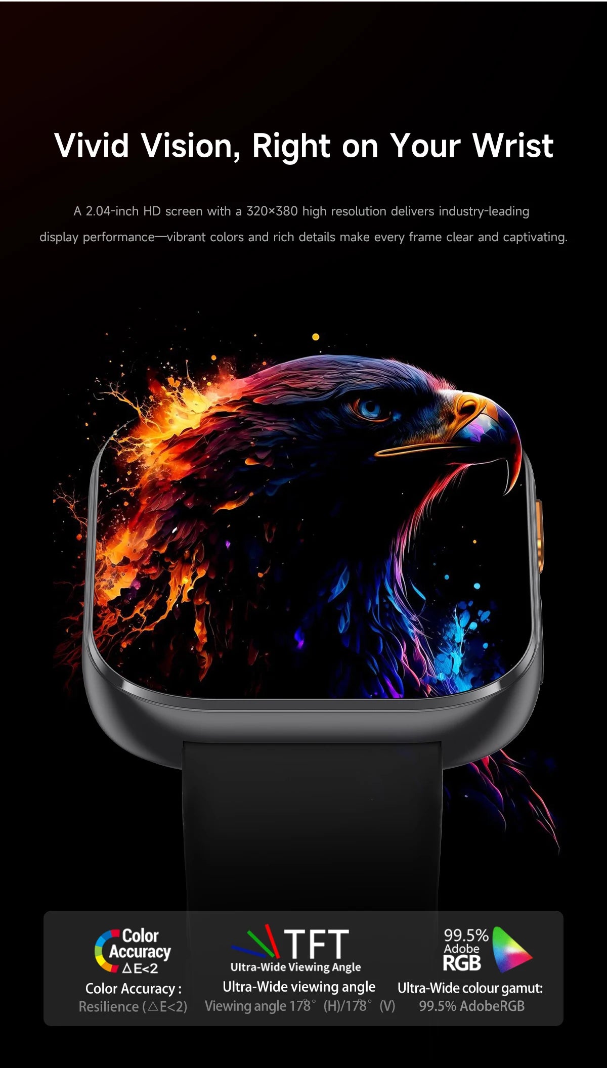 LunaWatch X™ Titan 2.04" – Montre Connectée AMOLED, 1000mAh, Always On, Alexa, IP68, 100+ Sports, 9 Bracelets