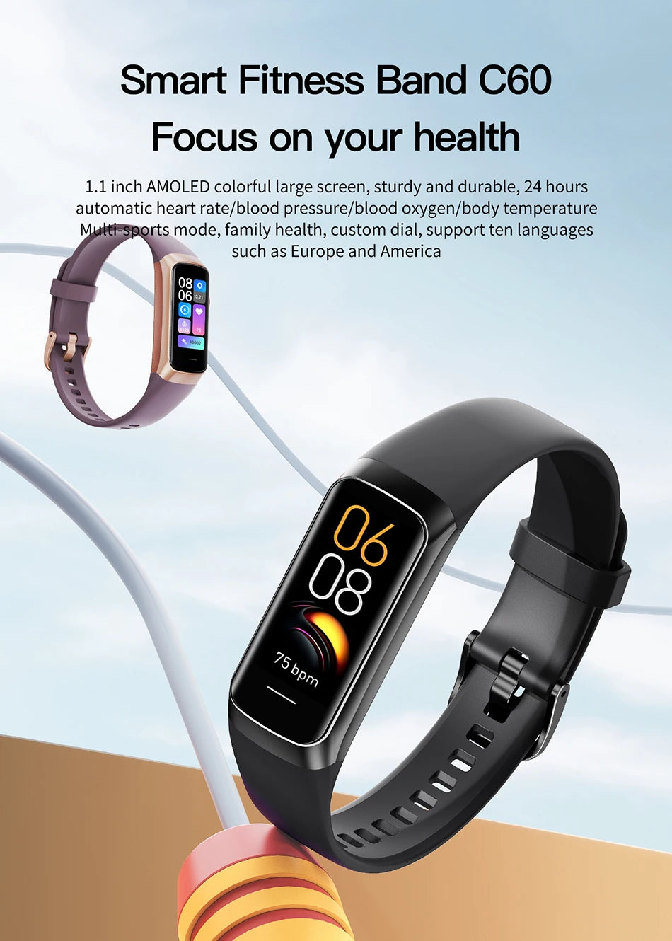 LunaFit X™ Aura – Bracelet Connecté AMOLED, IP67, FC, SpO2, 25+ Sports, 4 Coloris