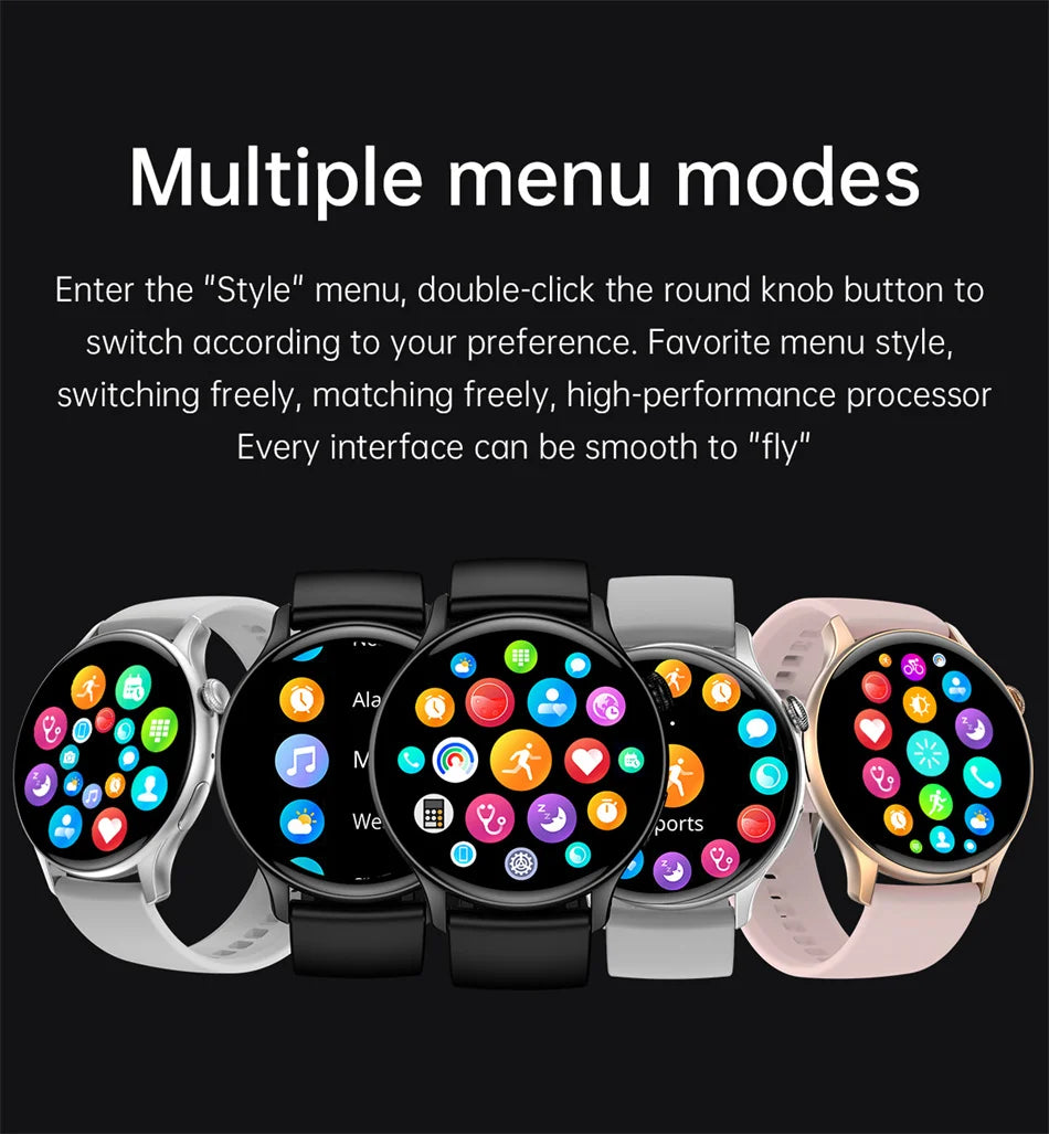 LunaWatch X™ Fashion AI – Montre Connectée AMOLED 1.43", NFC, GPS, IP68, Bracelet Acier, 9 Coloris