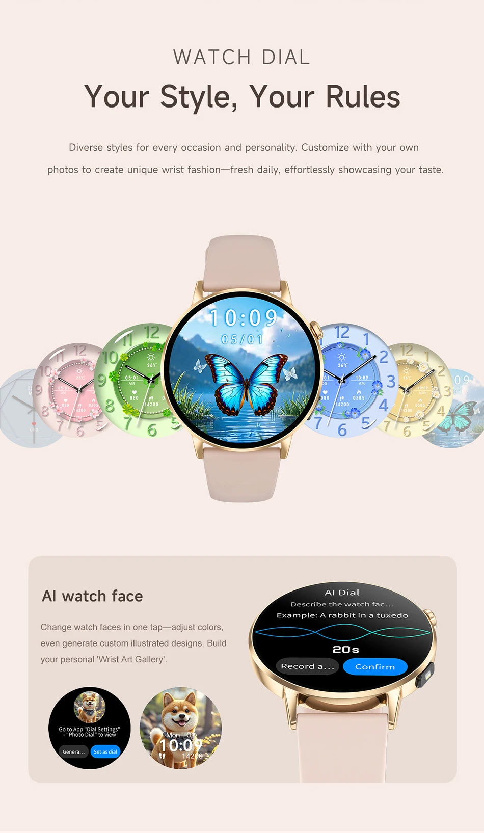 LunaWatch X™ Lady Slim AI – Montre Connectée Femme AMOLED 1.32", Appels BT, AI, Santé Féminine, 9 Bracelets