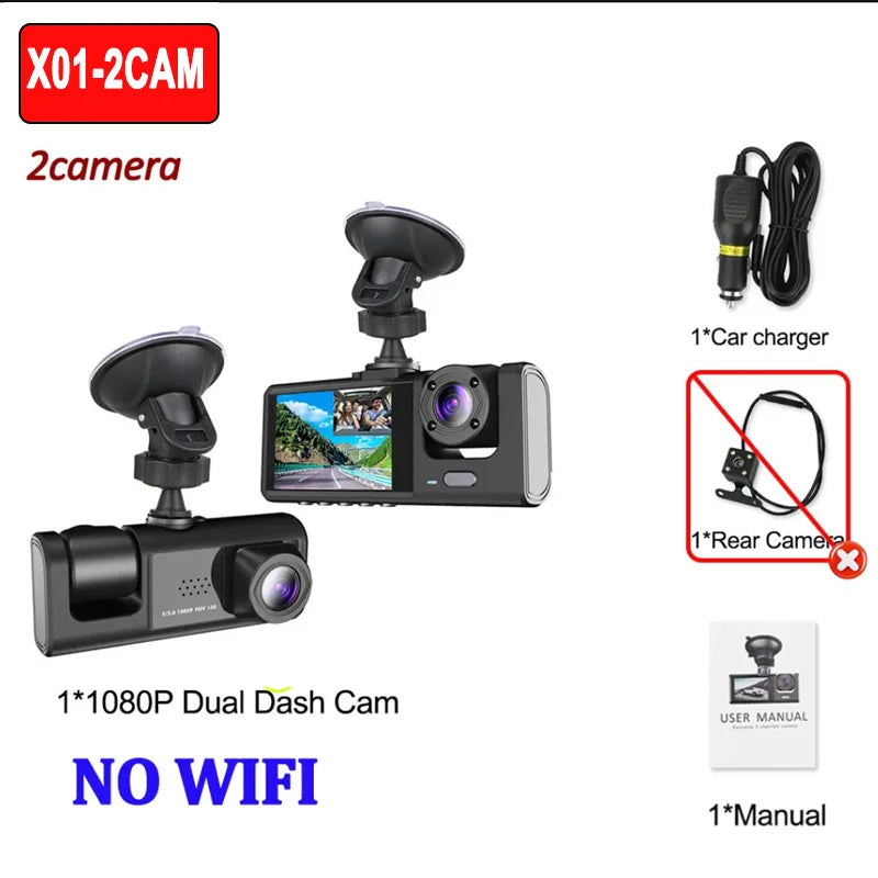 1080P WiFi Car Dvr 2/3 Camra DashCam for Cars Camera for Vehicle Recorder Video Front Optional Rear Camera  Night Vision Dashcam