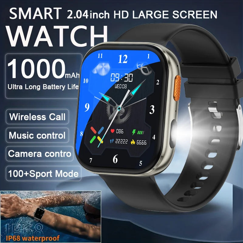 LunaWatch X™ Titan 2.04" – Montre Connectée AMOLED, 1000mAh, Always On, Alexa, IP68, 100+ Sports, 9 Bracelets