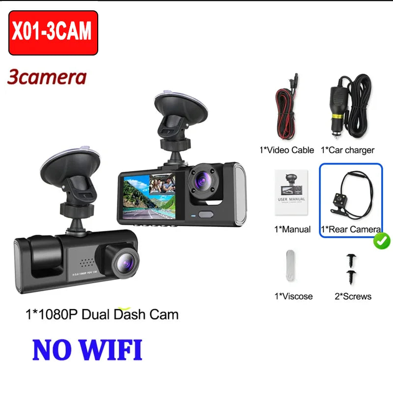 1080P WiFi Car Dvr 2/3 Camra DashCam for Cars Camera for Vehicle Recorder Video Front Optional Rear Camera  Night Vision Dashcam