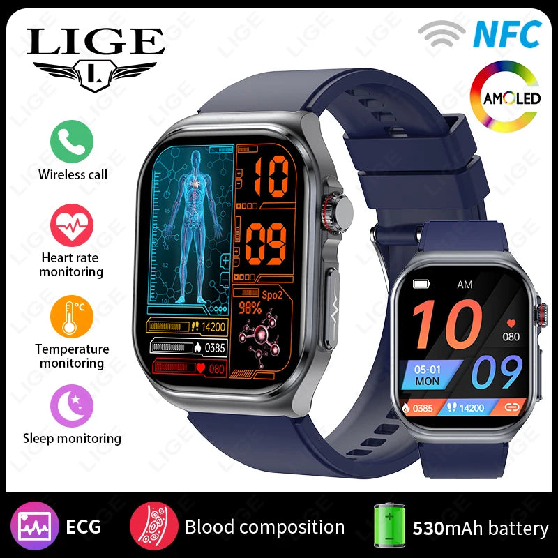 LunaWatch X™ Pro 2.04" – Montre Connectée AMOLED, ECG, NFC, Composition Corporelle, IP68, 7 Bracelets