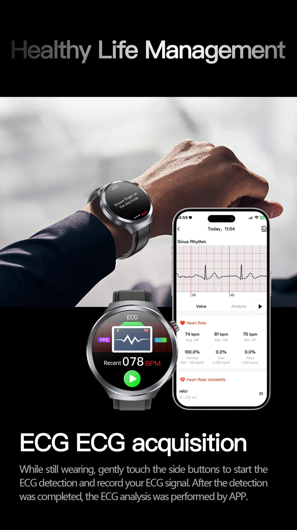 LunaWatch X™ ECG Pro NFC – Montre Connectée AMOLED 1.73", ECG, NFC, IP68, SOS, Appels BT, 530mAh