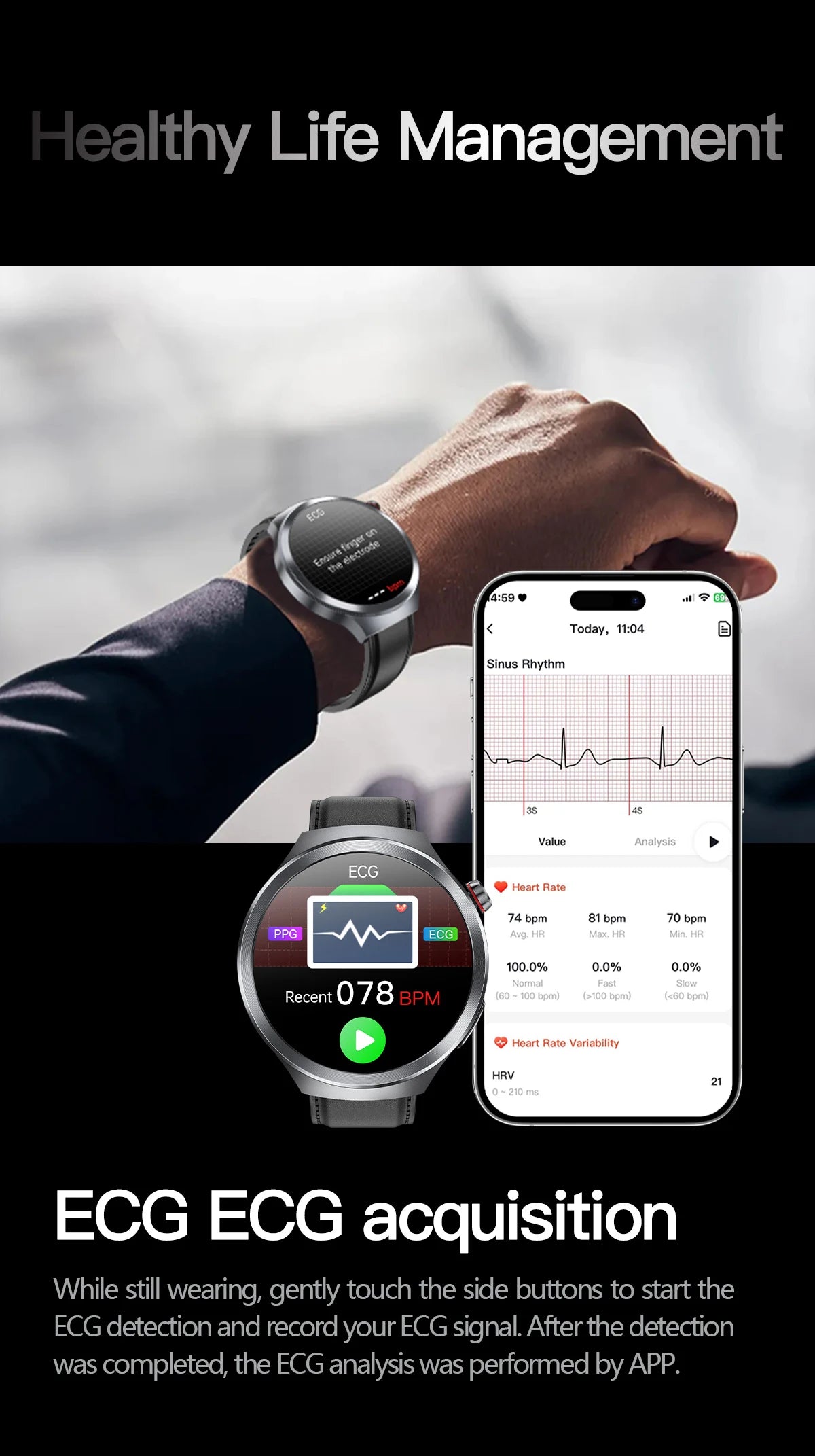 LunaWatch X™ ECG Pro NFC – Montre Connectée AMOLED 1.73", ECG, NFC, IP68, SOS, Appels BT, 530mAh