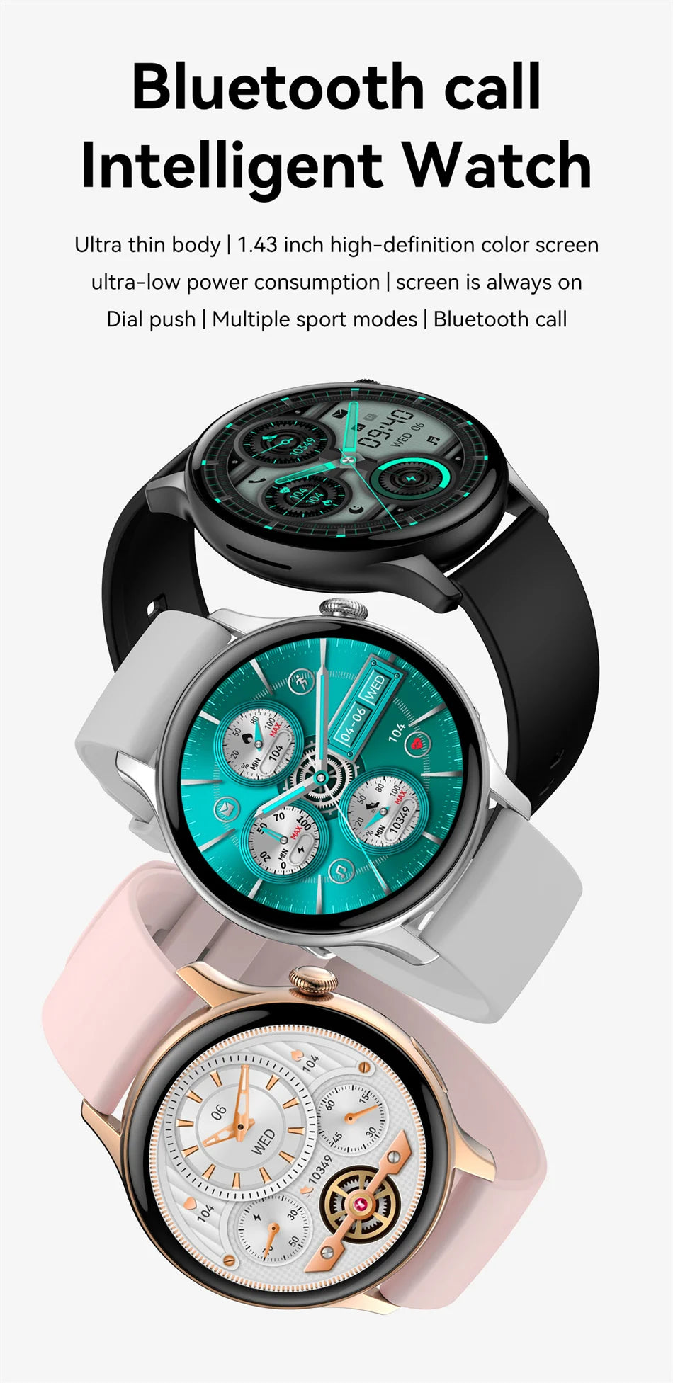 LunaWatch X™ Lady NFC – Montre Connectée Femme AMOLED 1.43", Always On, NFC, IP68, Acier, 9 Coloris