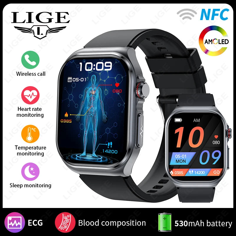 LunaWatch X™ Pro 2.04" – Montre Connectée AMOLED, ECG, NFC, Composition Corporelle, IP68, 7 Bracelets