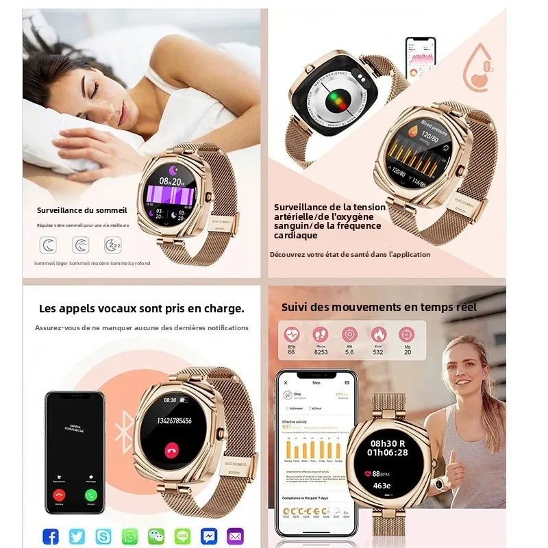 LunaWatch X™ Lady Slim – Montre Connectée Femme AMOLED 1.09", GPS, IP68, FC, SpO2, Appels BT