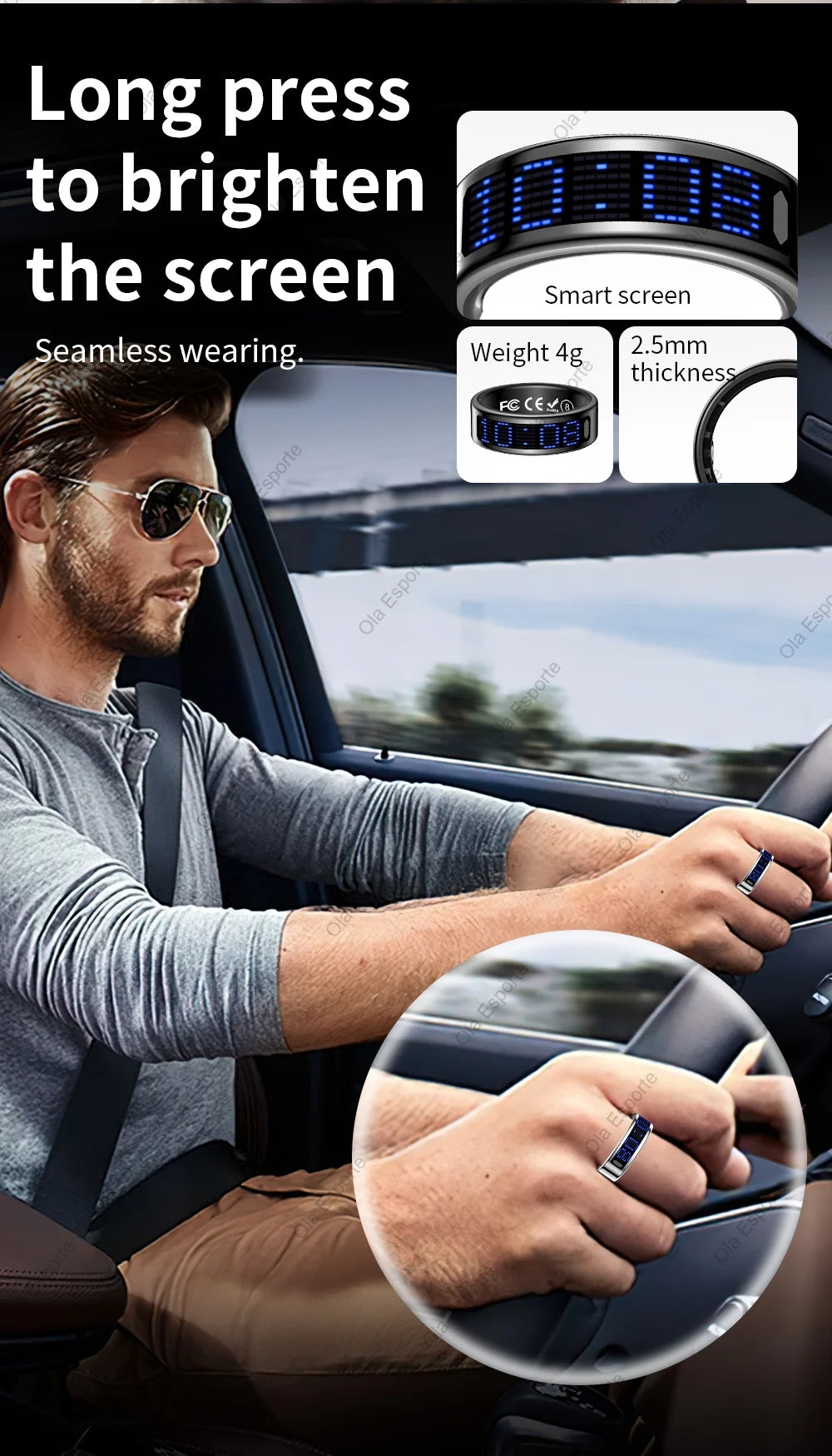 NovaRing X™ Display – Bague Connectée Écran Tactile, FC, Sommeil, 5ATM, Contrôle Caméra