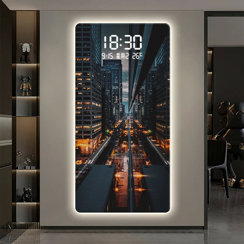 ChronoSense™ Radar – Horloge Murale LED à Détection de Mouvement, Paysage Urbain, Calendrier & Alarme