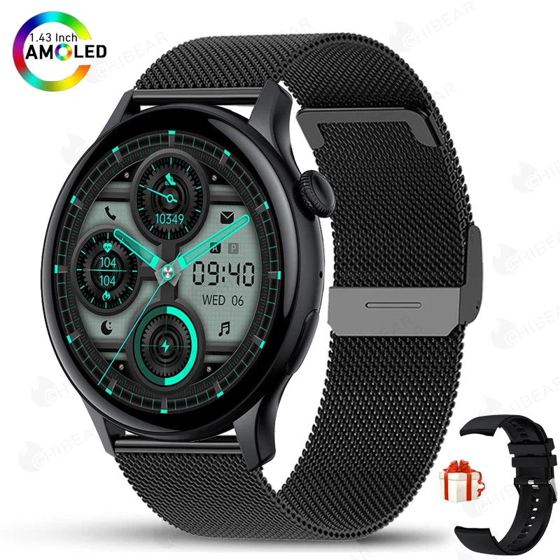 LunaWatch X™ Fashion AI – Montre Connectée AMOLED 1.43", NFC, GPS, IP68, Bracelet Acier, 9 Coloris