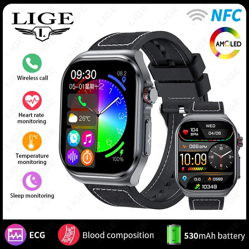 LunaWatch X™ Pro 2.04" – Montre Connectée AMOLED, ECG, NFC, Composition Corporelle, IP68, 7 Bracelets