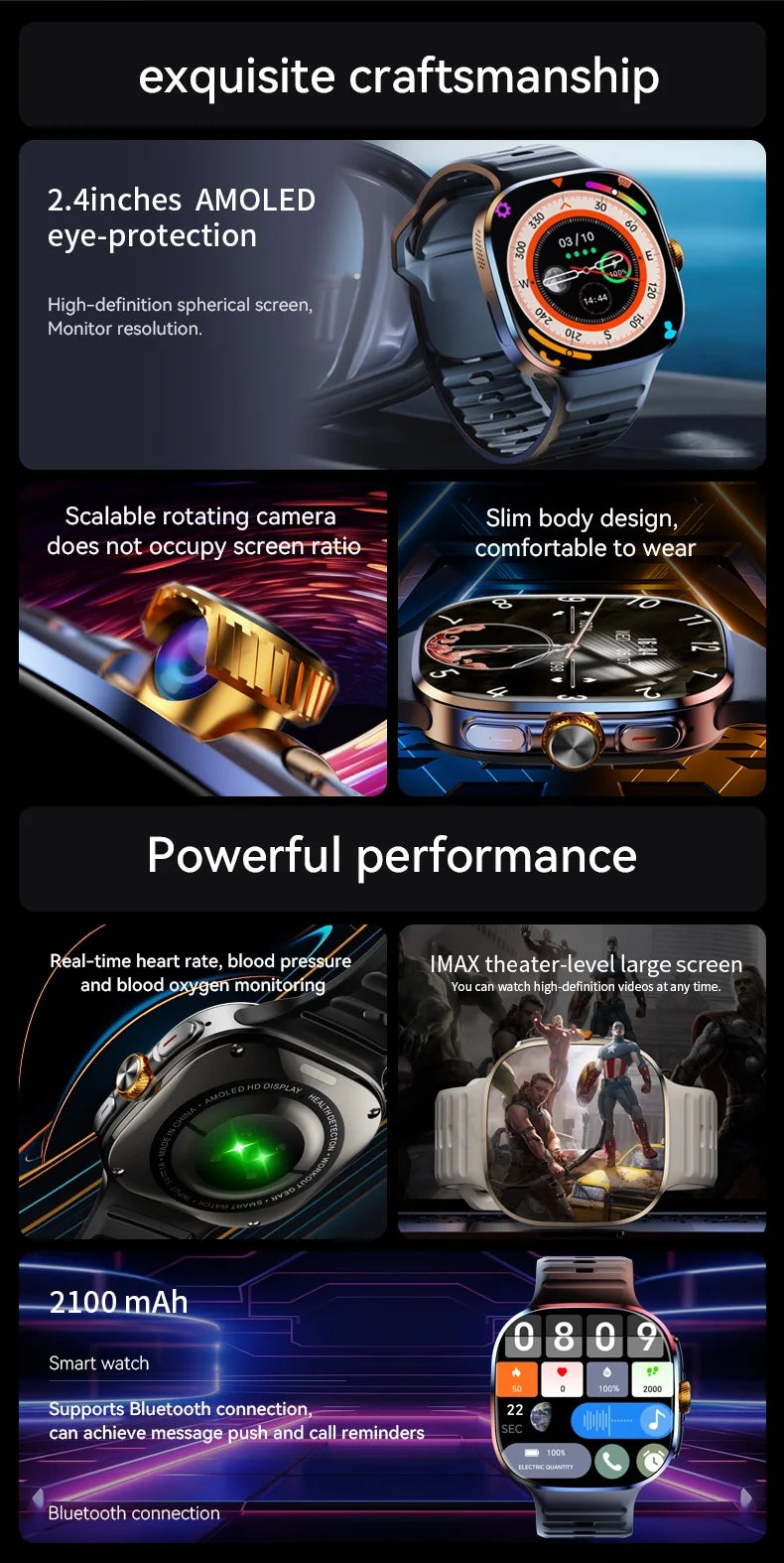 LunaWatch X™ Pro 5G – Smartwatch Android 10, Écran AMOLED 2,4", Caméra 8MP Rotative, SIM 4G/5G, GPS, WiFi