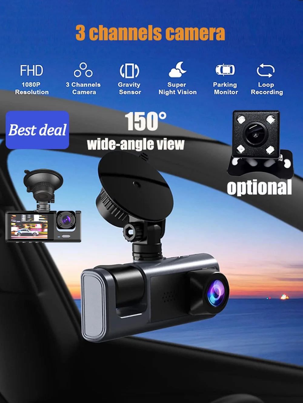 1080P WiFi Car Dvr 2/3 Camra DashCam for Cars Camera for Vehicle Recorder Video Front Optional Rear Camera  Night Vision Dashcam