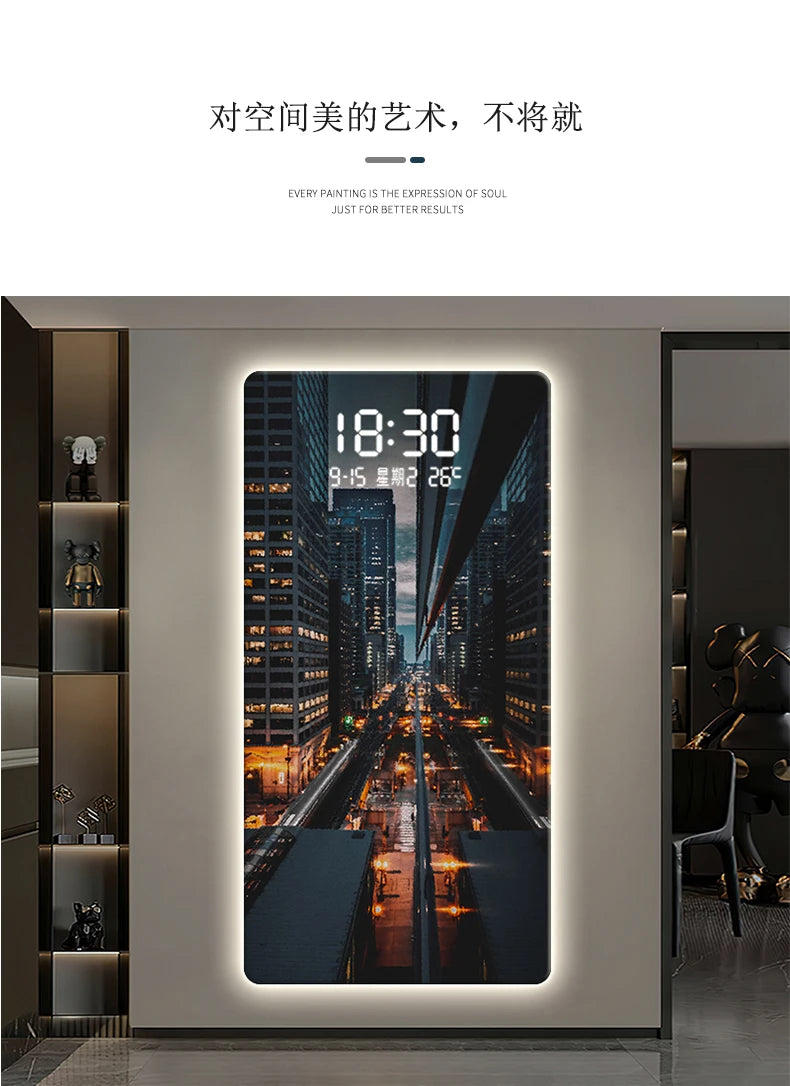 ChronoSense™ Radar – Horloge Murale LED à Détection de Mouvement, Paysage Urbain, Calendrier & Alarme