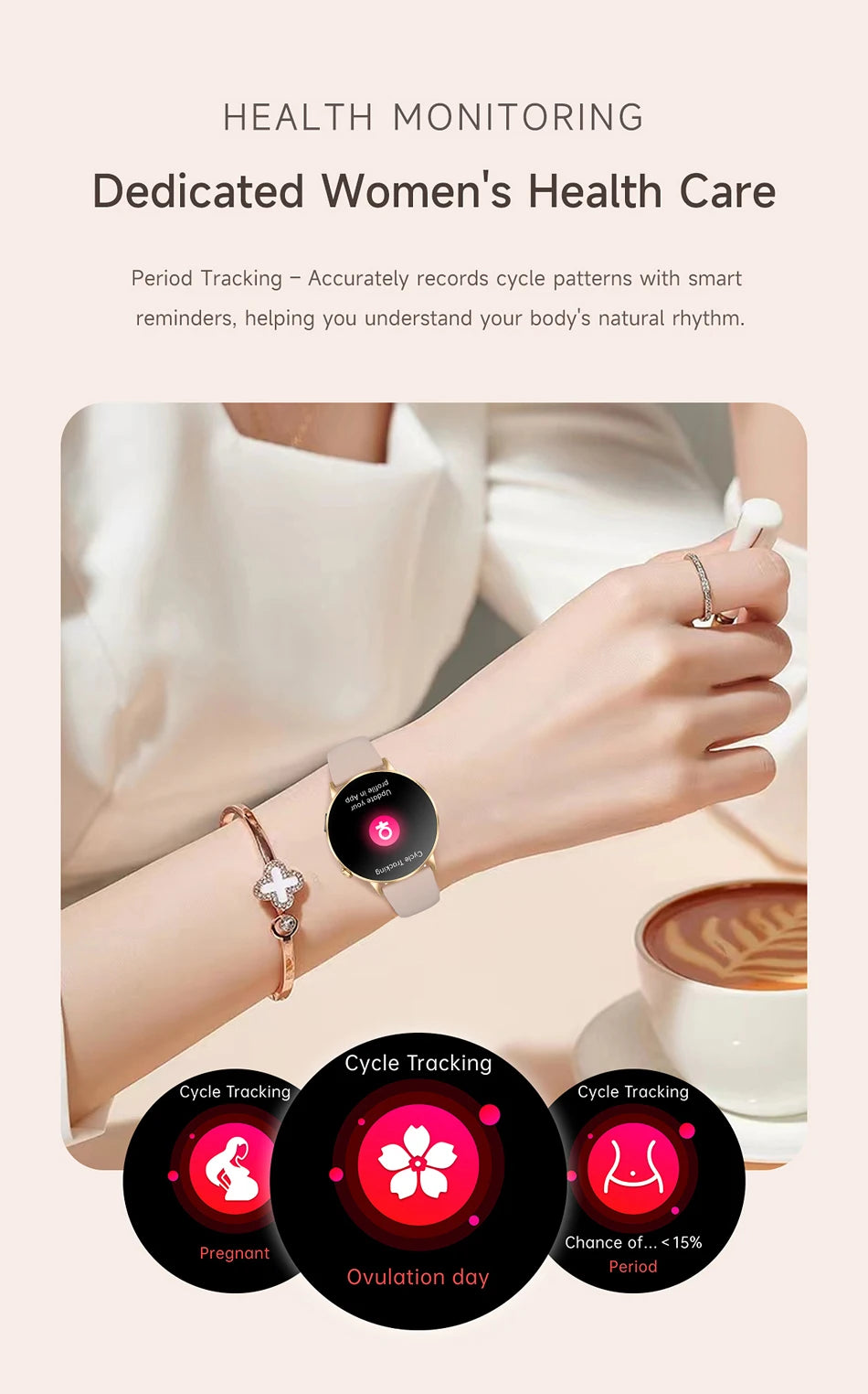 LunaWatch X™ Lady Slim AI – Montre Connectée Femme AMOLED 1.32", Appels BT, AI, Santé Féminine, 9 Bracelets