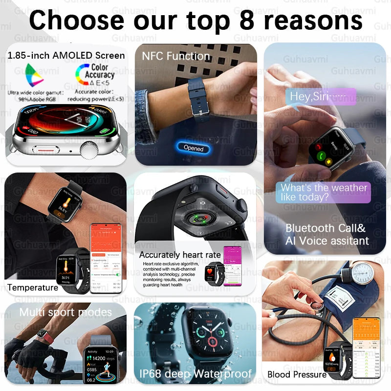 LunaWatch X™ Saphir NFC – Montre Connectée AMOLED 1.81", Saphir, NFC, IP68, GPS, Always On, 27 Bracelets