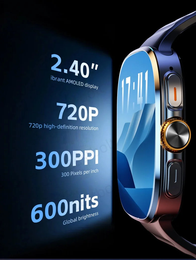 LunaWatch X™ Pro 5G – Smartwatch Android 10, Écran AMOLED 2,4", Caméra 8MP Rotative, SIM 4G/5G, GPS, WiFi