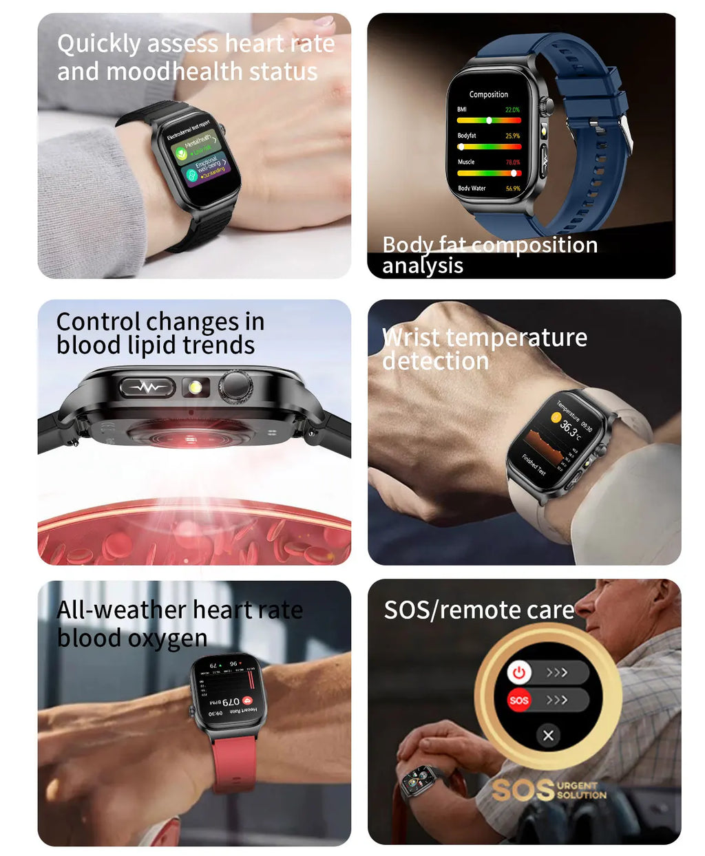 LunaWatch X™ Ultra Health – Montre Connectée AMOLED 2.04", ECG, Analyse Corporelle, Verre Saphir, IP68, 14 Bracelets