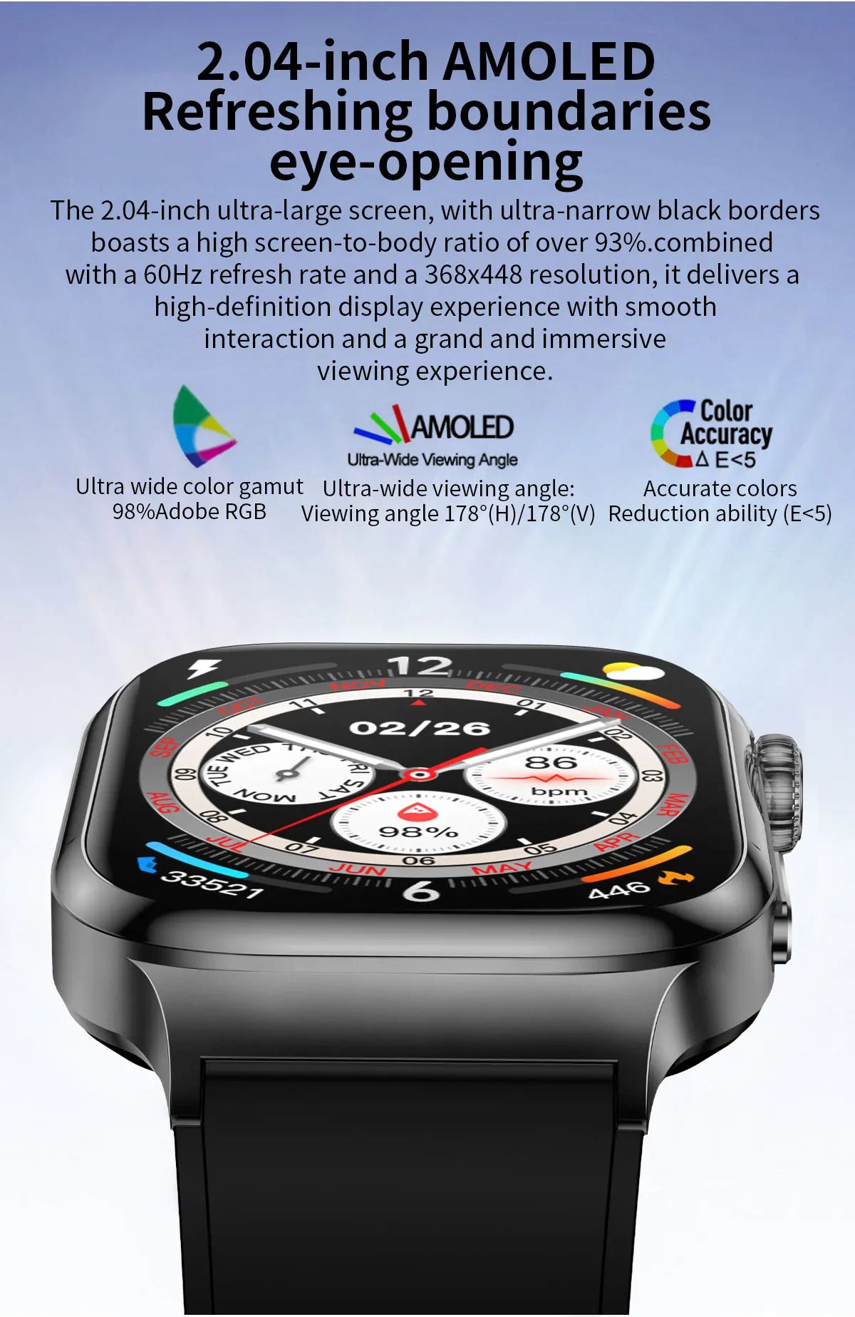 LunaWatch X™ Ultra Health Pro – Montre Connectée AMOLED 2.04", ECG, Saphir, IP68, 14-20 Jours, 13 Bracelets