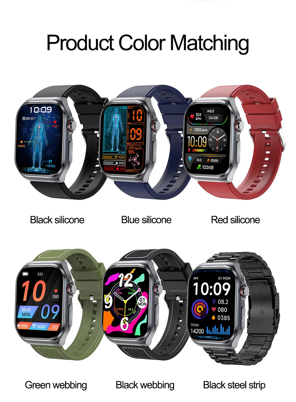 LunaWatch X™ Pro 2.04" – Montre Connectée AMOLED, ECG, NFC, Composition Corporelle, IP68, 7 Bracelets
