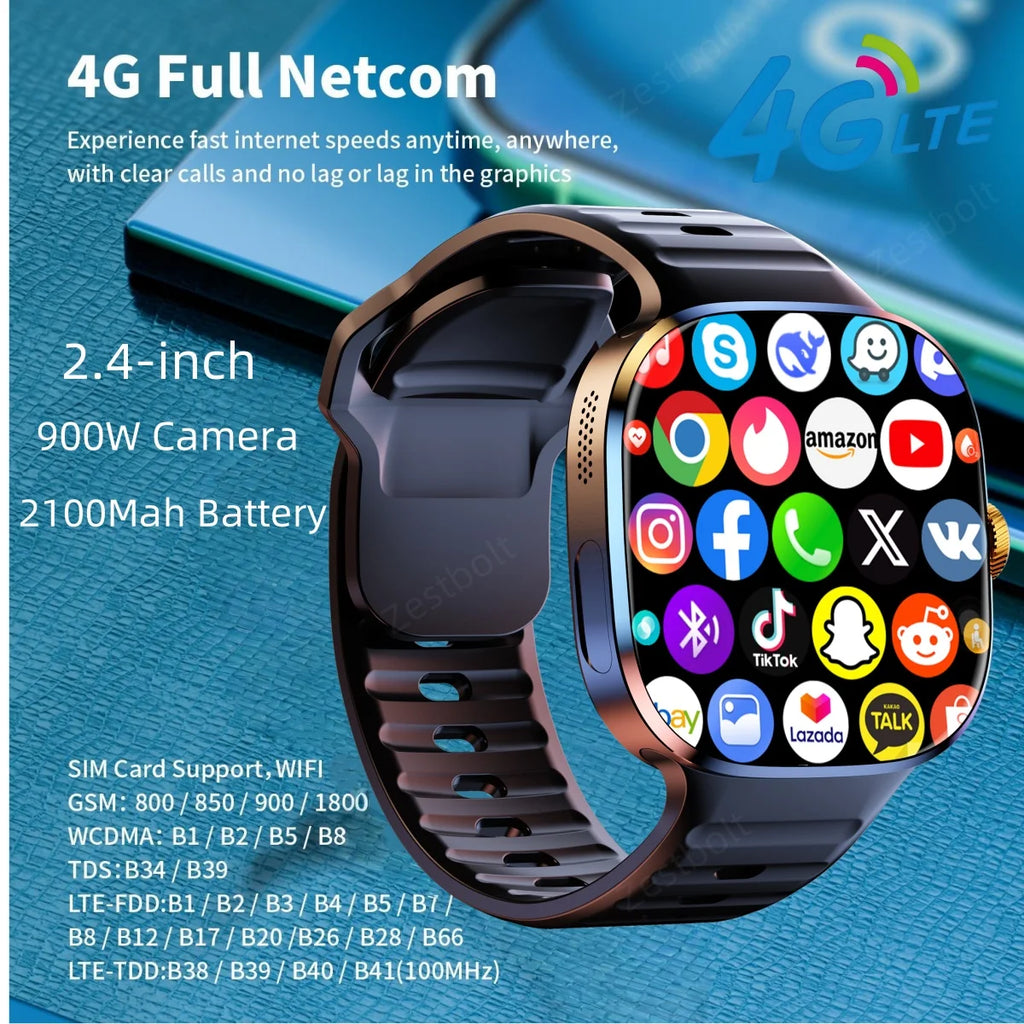 LunaWatch X™ Pro 5G – Smartwatch Android 10, Écran AMOLED 2,4", Caméra 8MP Rotative, SIM 4G/5G, GPS, WiFi
