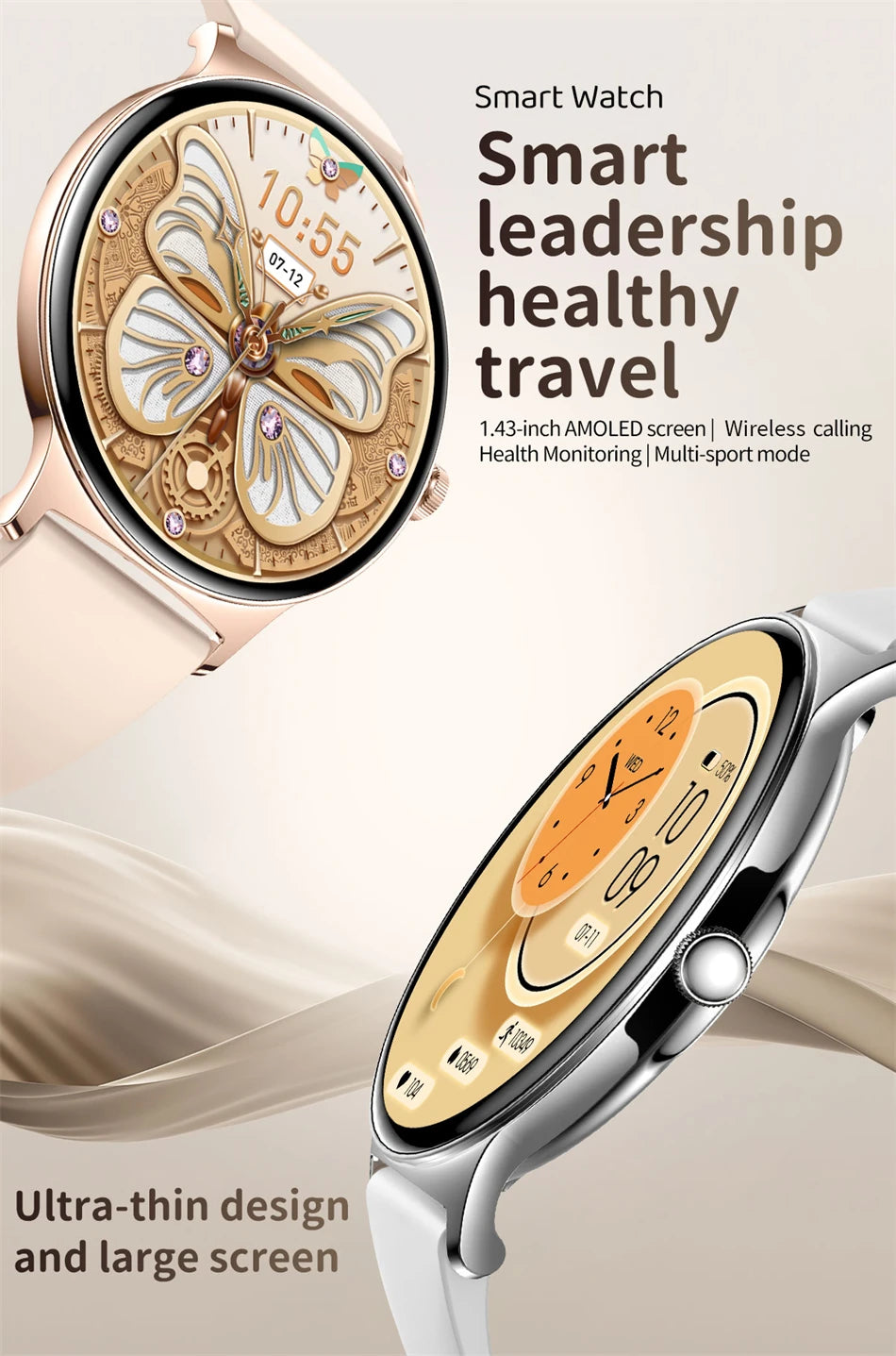 LunaWatch X™ Lady 466 – Montre Connectée Femme AMOLED 1.43", Always On, Appels BT, Santé Féminine, 9 Coloris