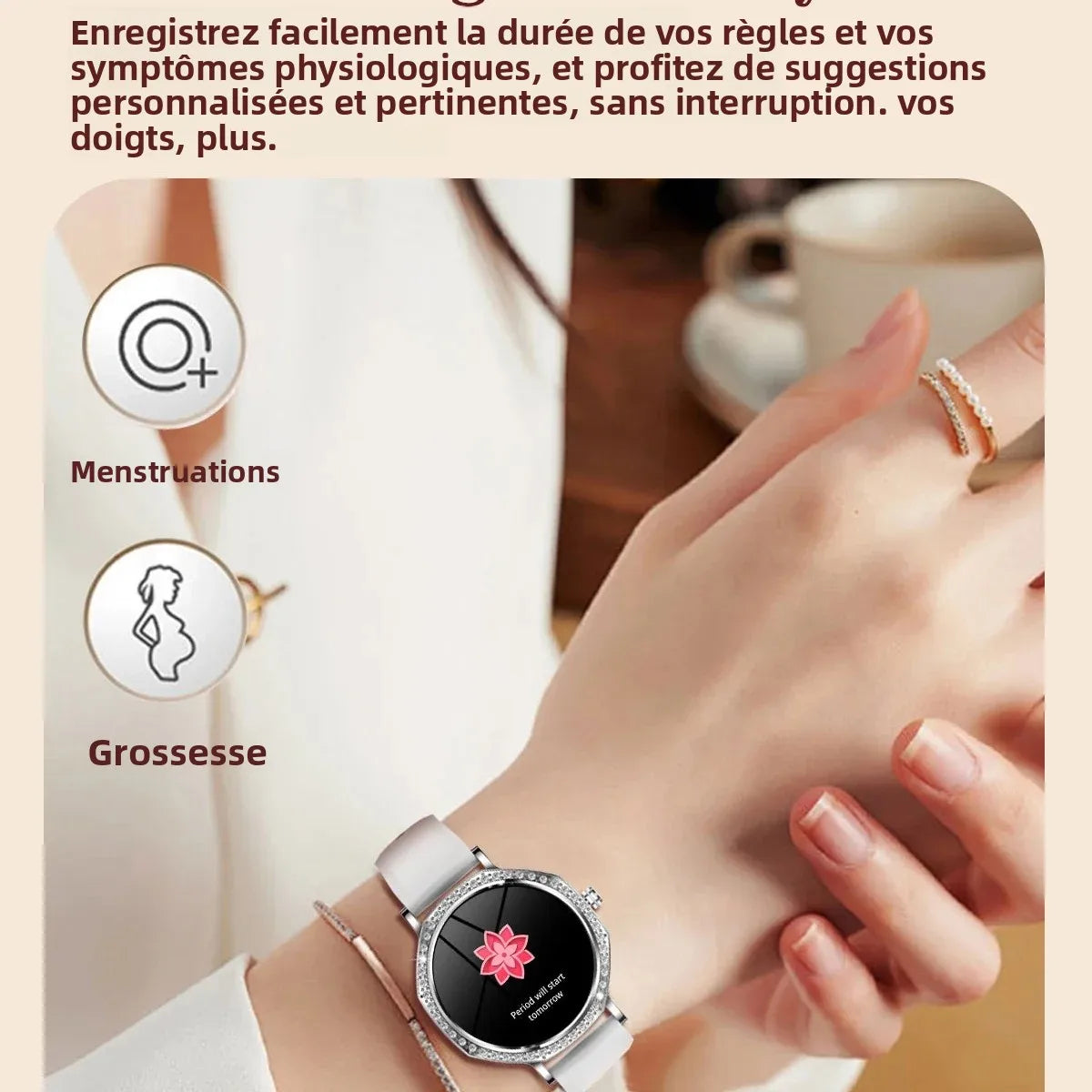LunaWatch X™ ChatGPT – Montre Connectée Femme AMOLED 1.32", Cadran Diamant, IP68, ChatGPT, Appels BT