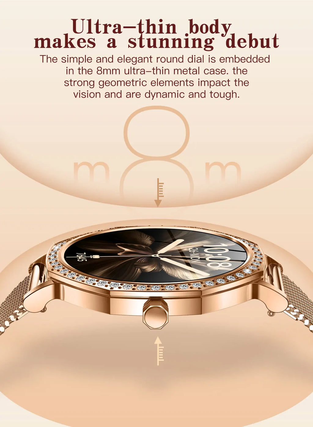 LunaWatch X™ ChatGPT – Montre Connectée Femme AMOLED 1.32", Cadran Diamant, IP68, ChatGPT, Appels BT