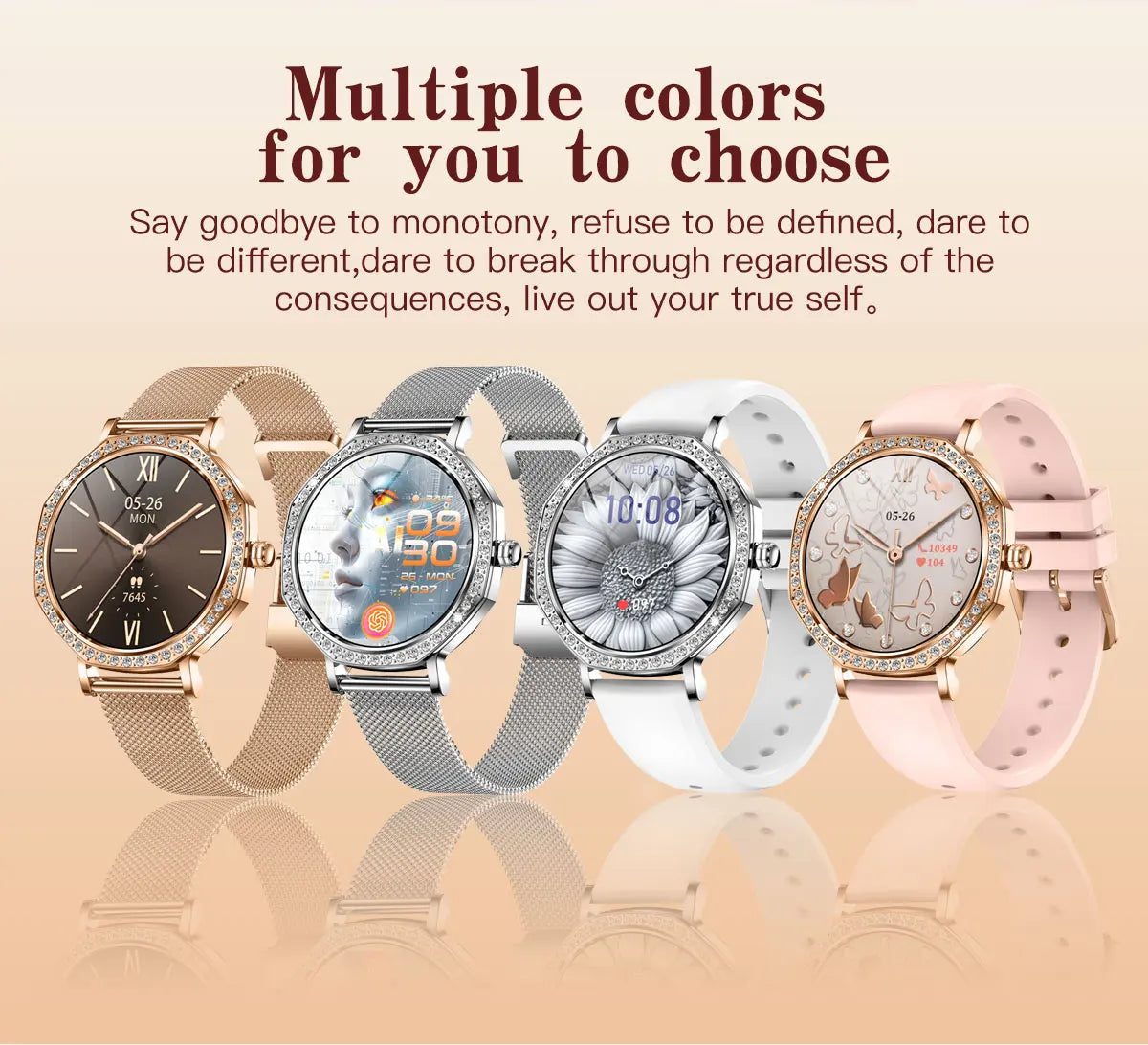 LunaWatch X™ ChatGPT – Montre Connectée Femme AMOLED 1.32", Cadran Diamant, IP68, ChatGPT, Appels BT