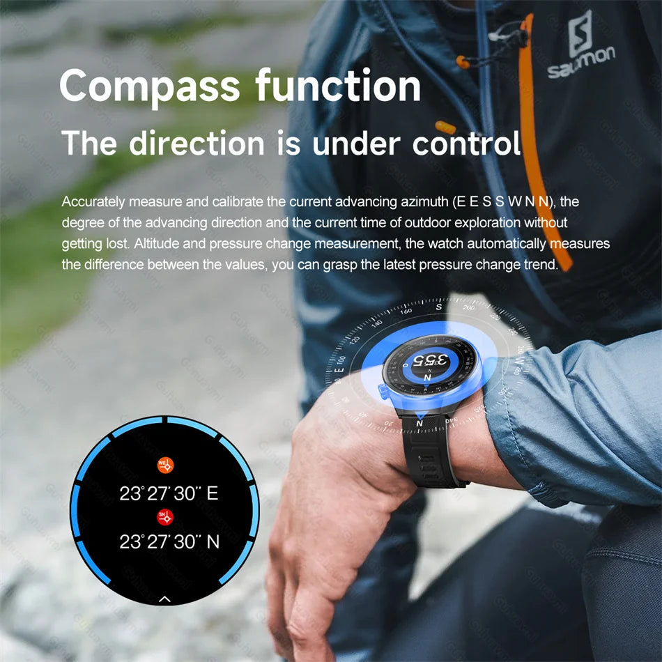 LunaWatch X™ Business Pro – Montre Connectée AMOLED 1.75", Boussole, Altimètre, Appels BT, 11 Bracelets