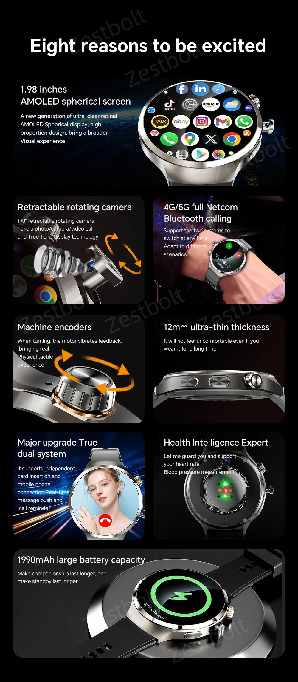 LunaWatch X™ Android Pro 4G – Smartwatch Android 13, SIM 4G, Caméra 8MP, GPS, WiFi, jusquà 10GB/512GB