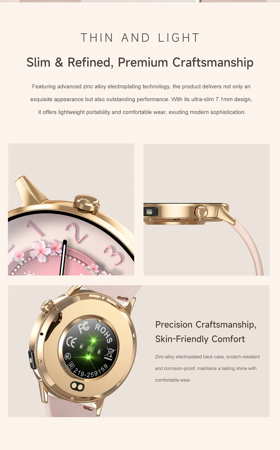 LunaWatch X™ Lady Slim AI – Montre Connectée Femme AMOLED 1.32", Appels BT, AI, Santé Féminine, 9 Bracelets