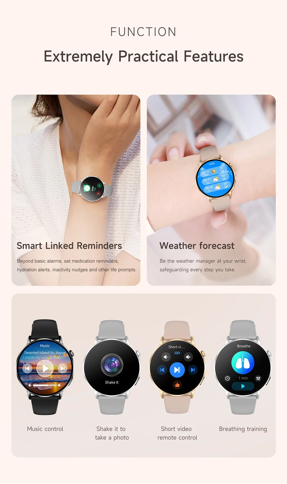 LunaWatch X™ Lady Slim AI – Montre Connectée Femme AMOLED 1.32", Appels BT, AI, Santé Féminine, 9 Bracelets