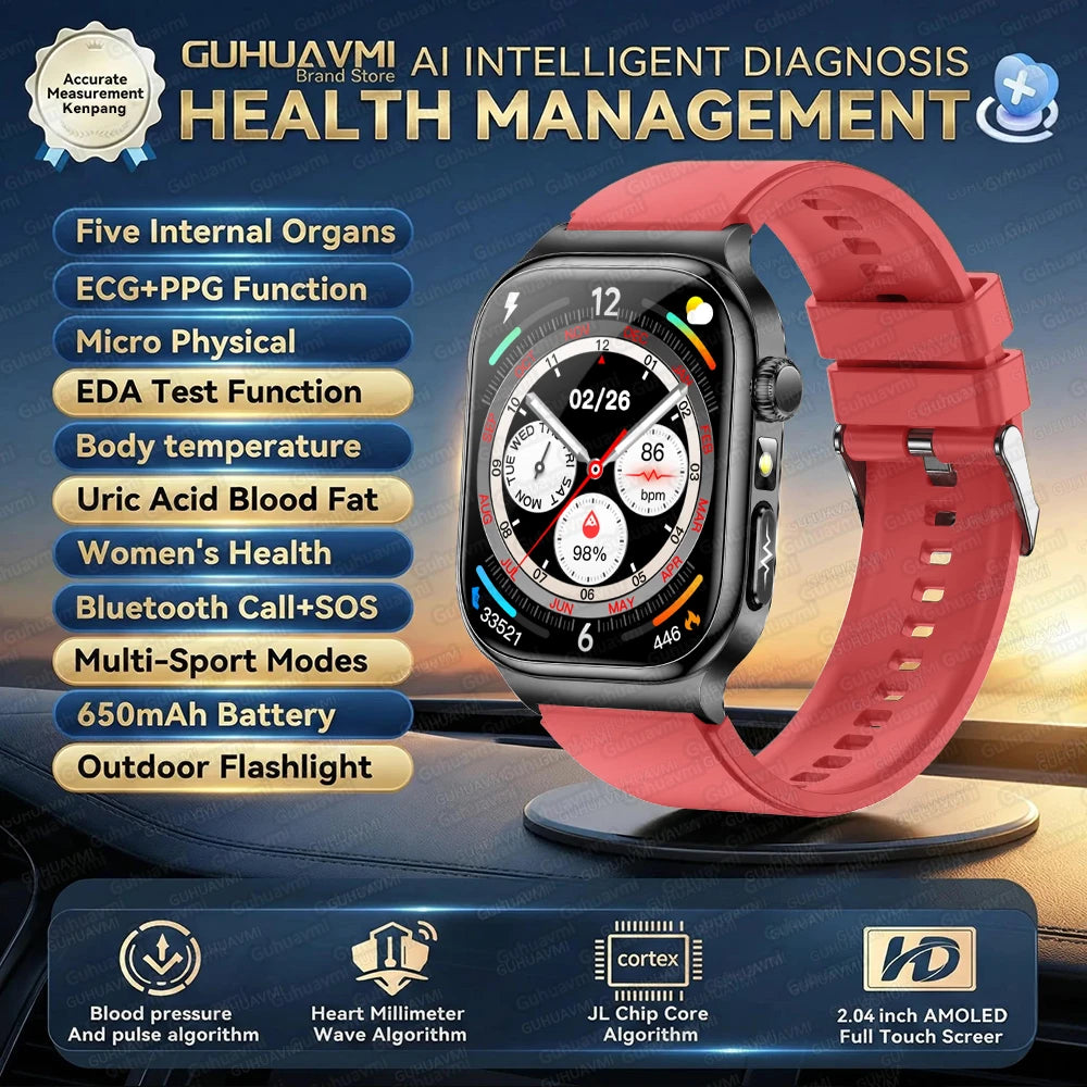 LunaWatch X™ Ultra Health – Montre Connectée AMOLED 2.04", ECG, Analyse Corporelle, Verre Saphir, IP68, 14 Bracelets