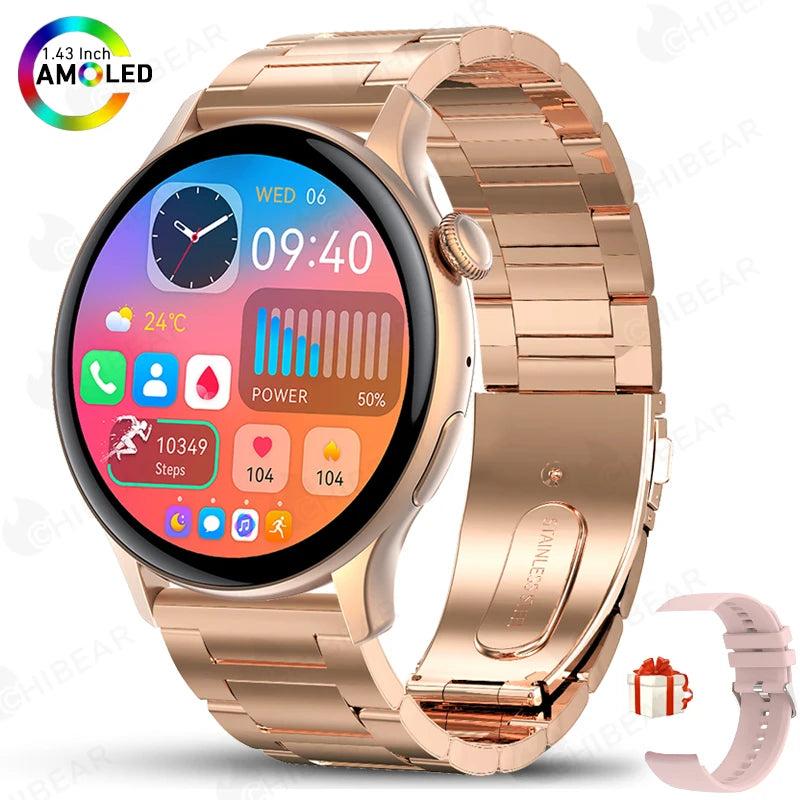 LunaWatch X™ Fashion AI – Montre Connectée AMOLED 1.43", NFC, GPS, IP68, Bracelet Acier, 9 Coloris