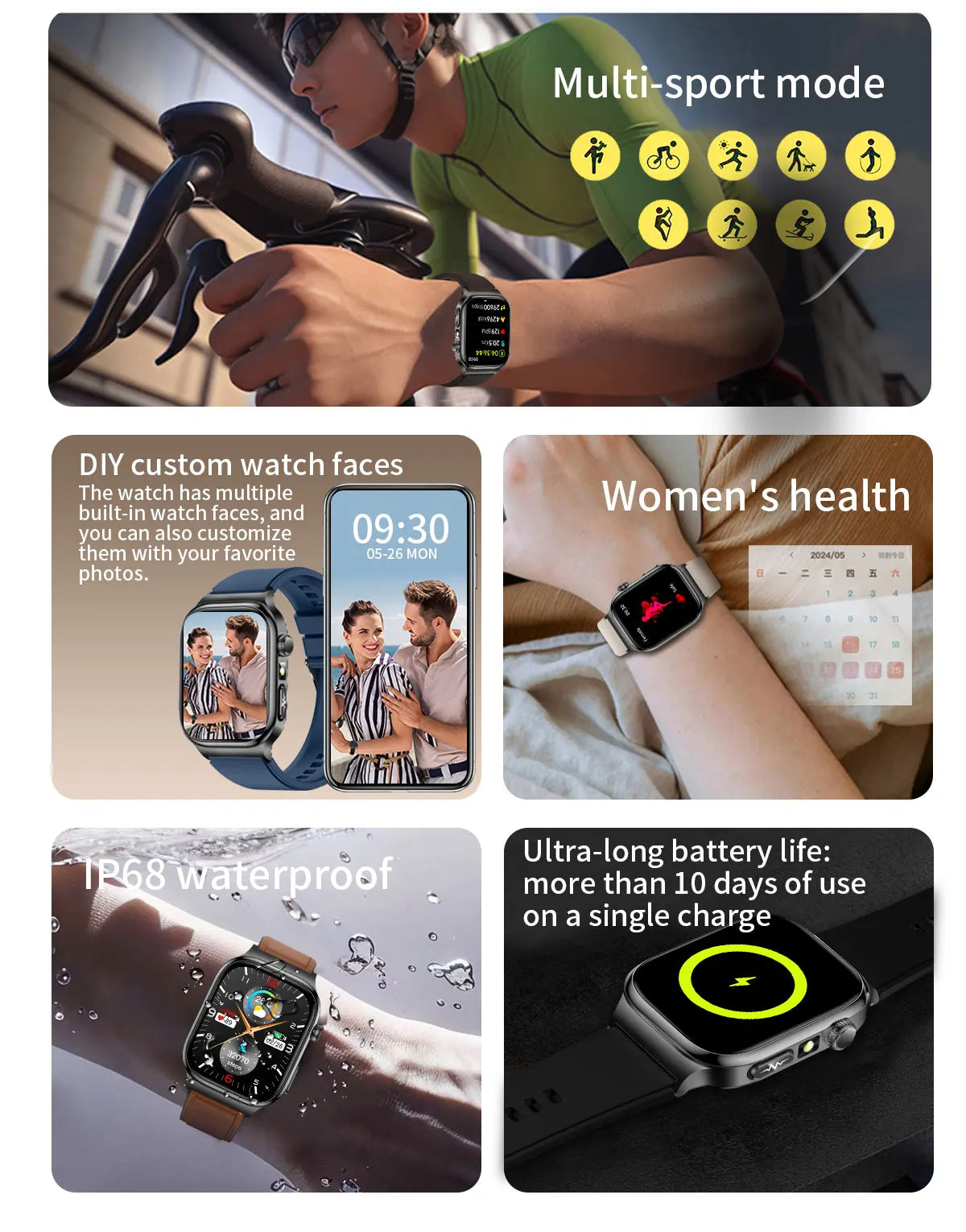 LunaWatch X™ Ultra Health Pro – Montre Connectée AMOLED 2.04", ECG, Saphir, IP68, 14-20 Jours, 13 Bracelets