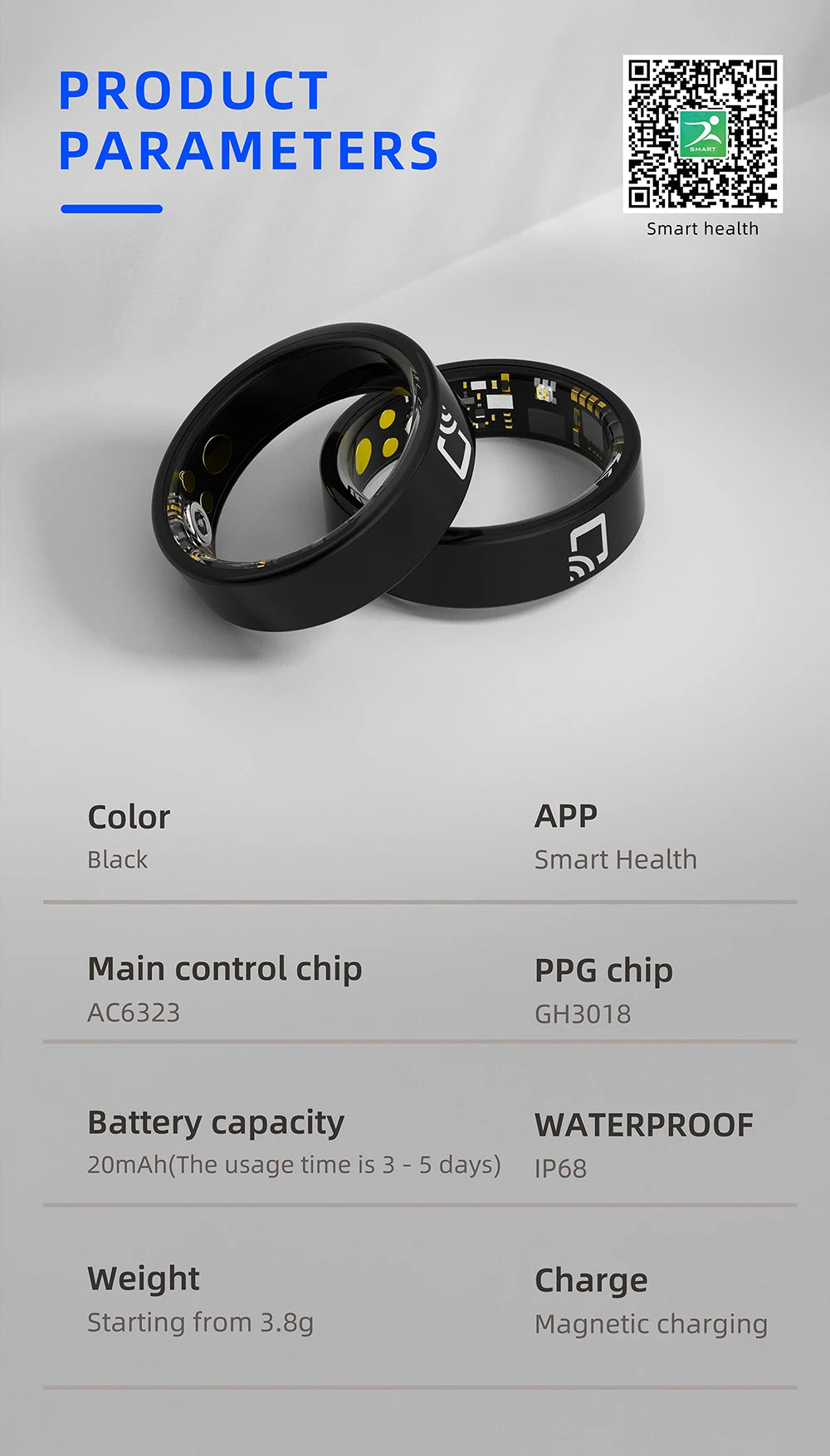 NovaRing X™ NFC Céramique – Bague Connectée NFC, FC, SpO2, 8 Sports, IP68 & 5ATM