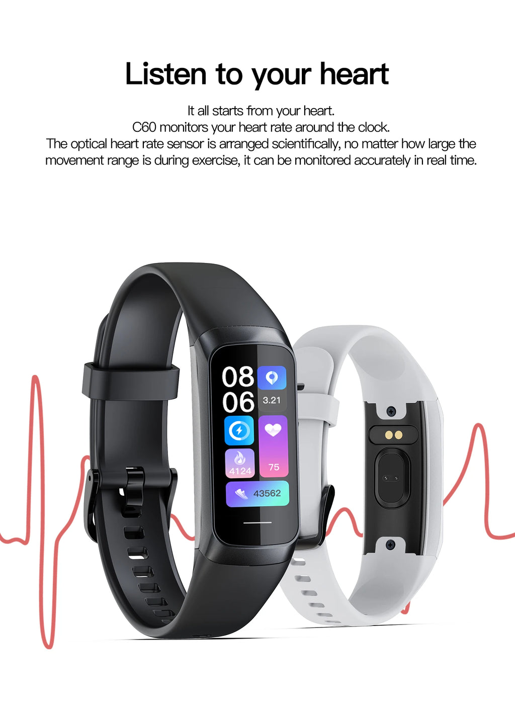 LunaFit X™ Pulse – Bracelet Connecté AMOLED, 3ATM 30m, Température, 25 Sports, 7 Jours, 4 Coloris