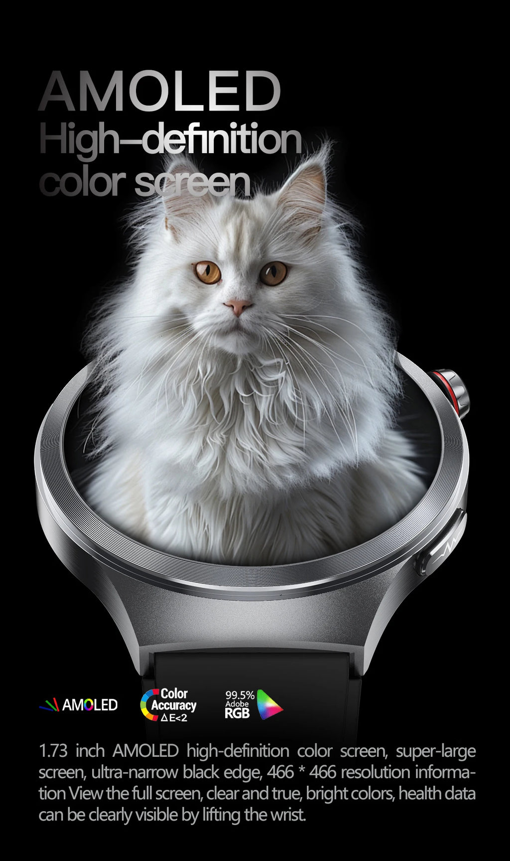 LunaWatch X™ ECG Pro NFC – Montre Connectée AMOLED 1.73", ECG, NFC, IP68, SOS, Appels BT, 530mAh
