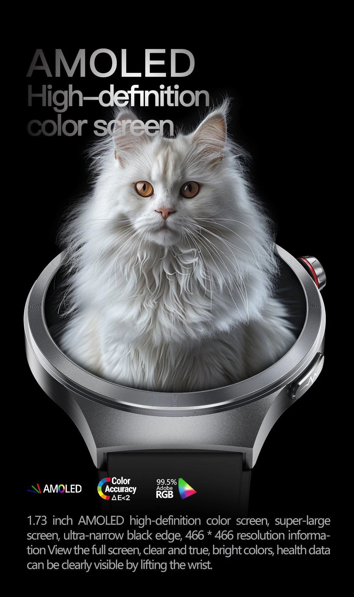 LunaWatch X™ ECG Pro NFC – Montre Connectée AMOLED 1.73", ECG, NFC, IP68, SOS, Appels BT, 530mAh