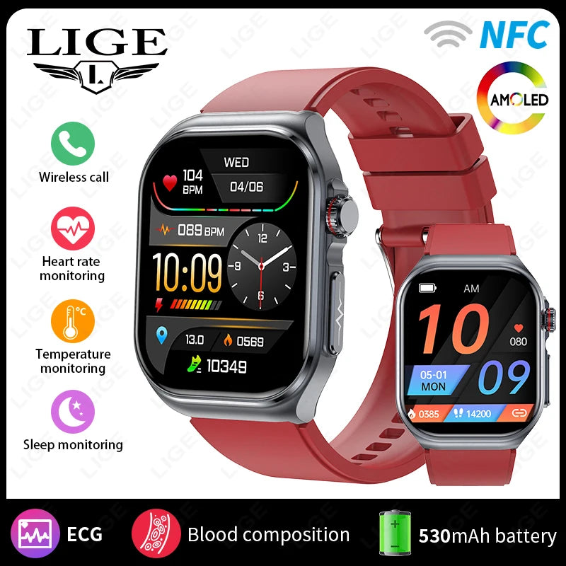 LunaWatch X™ Pro 2.04" – Montre Connectée AMOLED, ECG, NFC, Composition Corporelle, IP68, 7 Bracelets