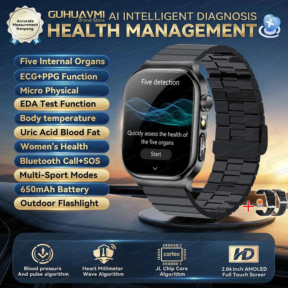 LunaWatch X™ Ultra Health – Montre Connectée AMOLED 2.04", ECG, Analyse Corporelle, Verre Saphir, IP68, 14 Bracelets